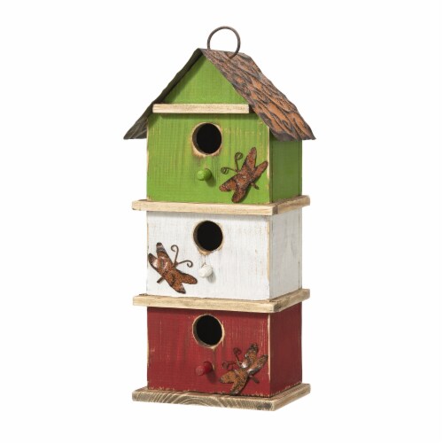 Glitzhome 13.75 H Multicolored Three-Tiered Distressed Solid Wood Birdhouse Perspective: front