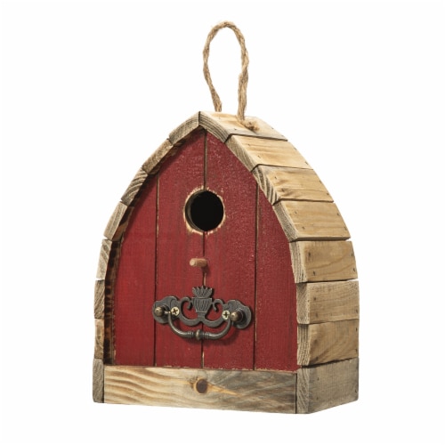 Glitzhome 8.5 H Washed Red Distressed Solid Wood Birdhouse Perspective: front