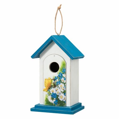 Glitzhome 11.75 H Distressed Solid Wood Daisy with Butterfly Birdhouses Perspective: front