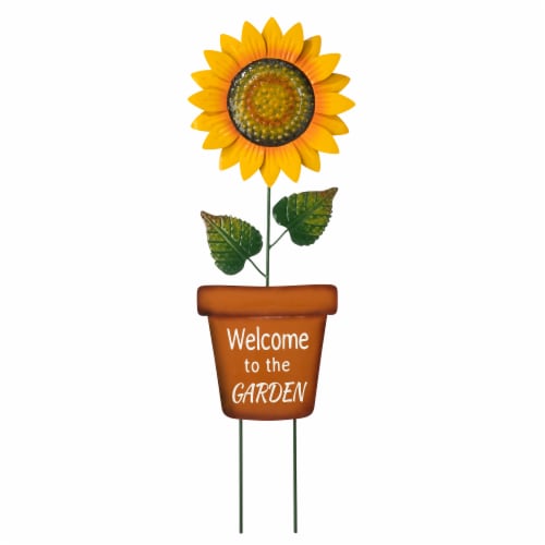 Glitzhome 36 Inch H Metal Inch Welcome to the Garden Inch Sunflower Yardstake Perspective: front