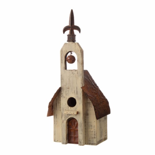 Glitzhome 16 H Distressed Textured Church Model Bird House Perspective: front