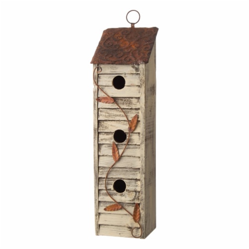 Glitzhome 18 H Wood Bird House Distressed Textured Window-Blinds Cottages Perspective: front