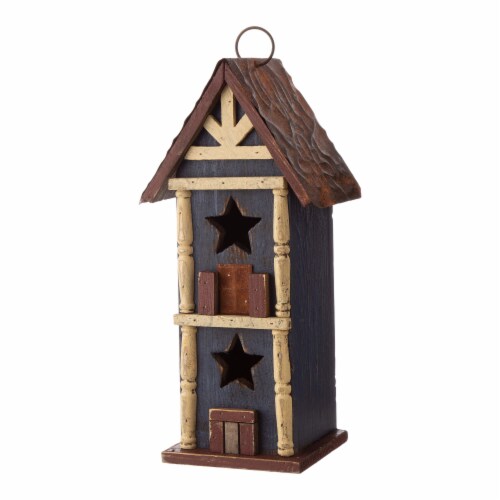 Glitzhome 12.75 H USA Patriotic Theme Wooden Bird House Distressed Textured House Perspective: front