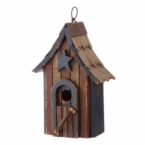 Glitzhome 11.42 H USA Patriotic Bird House Distressed Textured Hand Painted Decoration Perspective: front