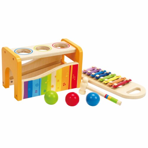 Hape Kids Wooden Musical Instrument Rainbow Pound and Tap Bench with Xylophone 1 Piece Gerbes Super Markets
