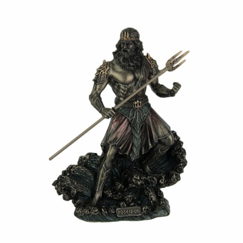 Metallic Bronze Finish Greek God Poseidon Statue Perspective: front