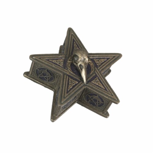 Veronese Design - Raven Skull Pentagram Shaped Bronze Finished Trinket Box Wicca Pagan Perspective: front