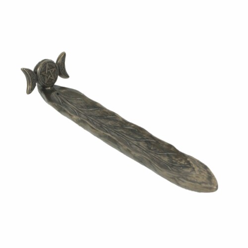 Triple Moon Pentacle Bronze Finished Stick Incense Burner Wicca Pagan Gothic Decor Perspective: front