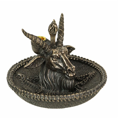 Baphomet Goat Head Ritual Altar Bronze Finish Backflow Incense Burner 5 Inches Perspective: front