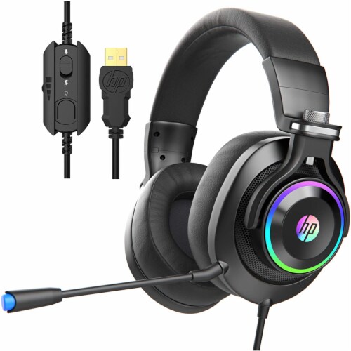 HP H500GS BK 7 1 Wired Gaming Headset W LED RGB Lights And Mic For PC 