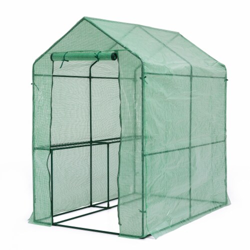 Glitzhome 24.5 Sq'ft Portable PVC Walk-in Greenhouse, Two Tier 2 Shelves Perspective: front