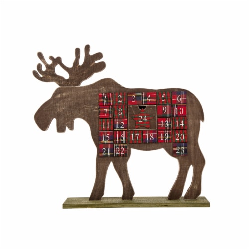 Glitzhome 24 Inch Length Wooden Reindeer Countdown Perspective: front
