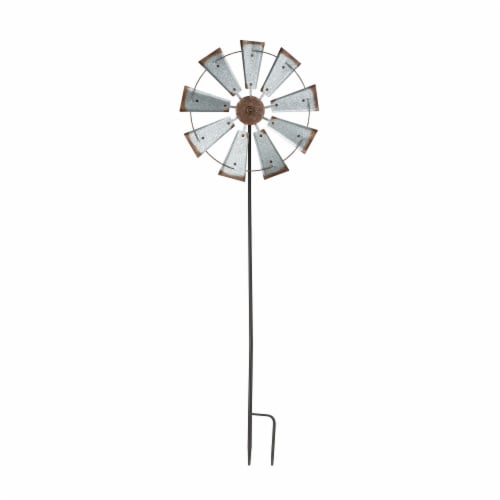 69.41''H Farmhouse Metal Galvanized Wind Spinner Yard Stake or Wall décor Perspective: front