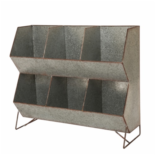 Glitzhome 24 Inch Farmhouse Galvanized Storage Shelf with 6 Bins Perspective: front