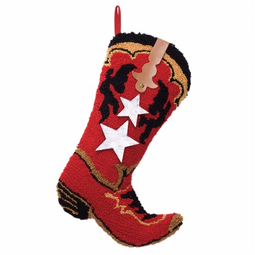 Glitzhome 19 Inch Length Hooked Stocking, Red Boot Perspective: front