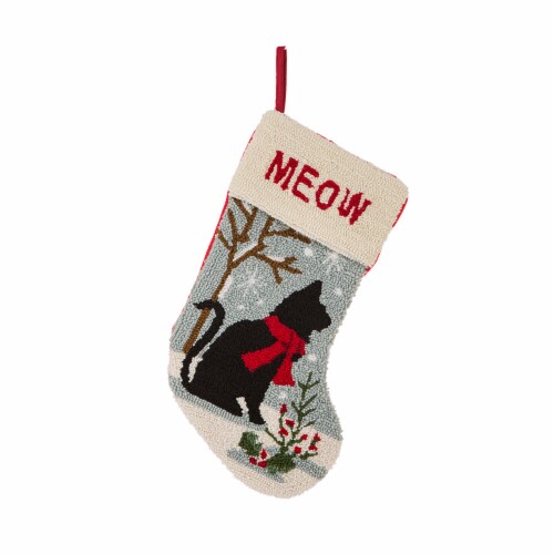 Glitzhome 20 Inch Length Hooked Stocking, Cat Perspective: front