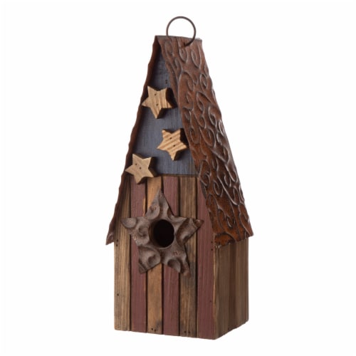 Glitzhome Wood and Metal Rustic Bird House Perspective: front