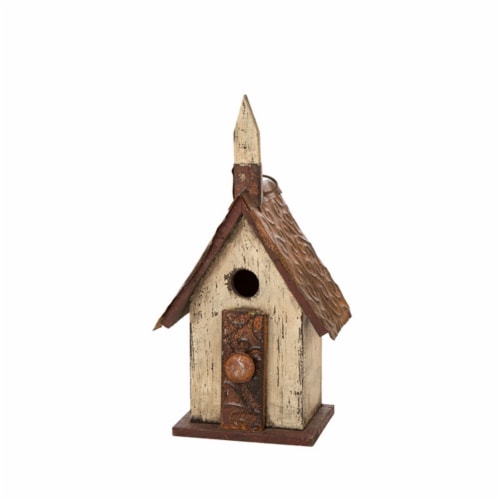 Glitzhome Distressed Wooden Decorative Birdhouse Perspective: front