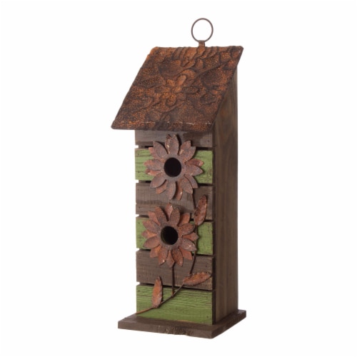 Glitzhome Hanging Two-Tiered Distressed Wooden Birdhouse Perspective: front