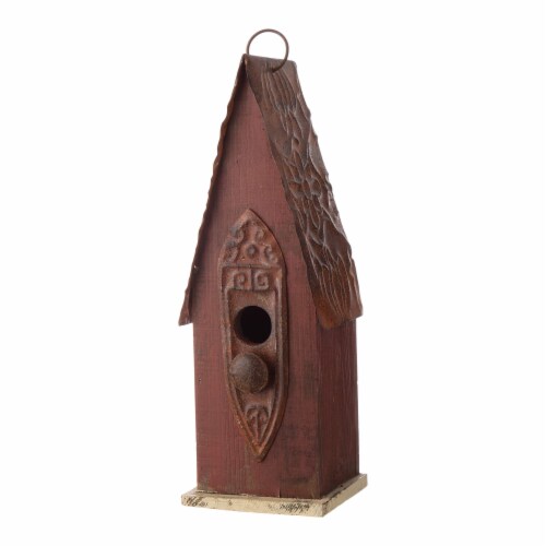 Glitzhome Hanging Distressed Wood Bird House Perspective: front