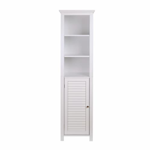Glitzhome 65.55 Inch White Bathroom Free Standing Cabinet with 3-Shelf and 1 Shutter Door Perspective: front