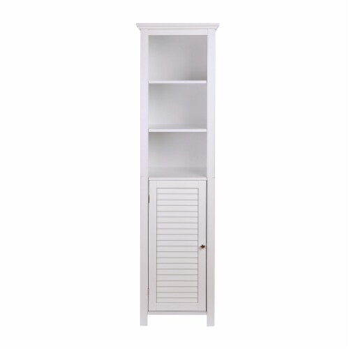 Glitzhome 65.55 Inch White Bathroom Free Standing Cabinet with 3-Shelf and 1 Shutter Door Perspective: front
