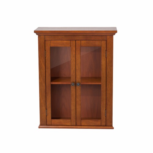 Glitzhome Wooden Wall Cabinet with Double Doors - Russet Perspective: front