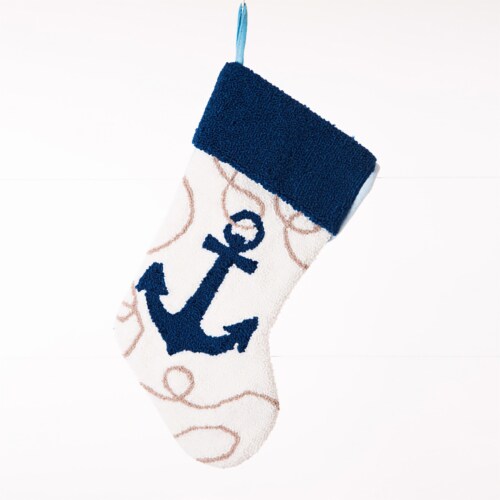 Glitzhome 19 Inch Length Hooked Stocking, Anchor Perspective: front