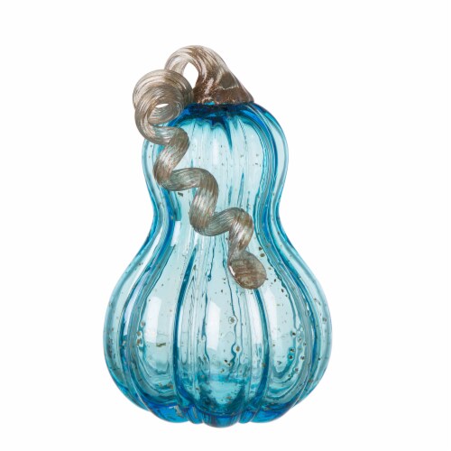 Glitzhome 8.5 Inch Tall Blue Glass Gourd Perspective: front