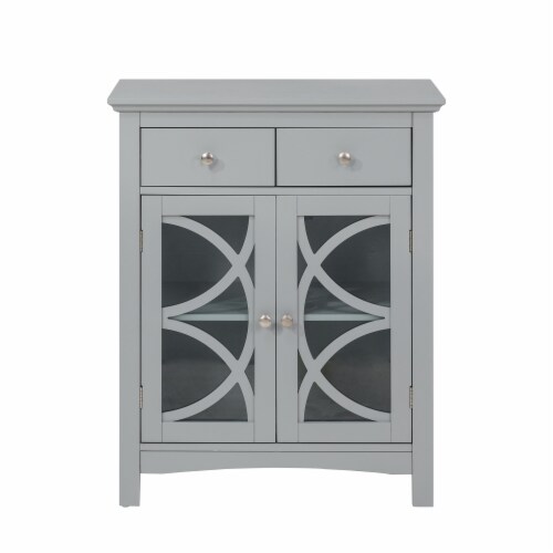 Glitzhome 32 Inch Tall Wood Textured Floor Storage Cabinet with Double Drawers, Gray Perspective: front
