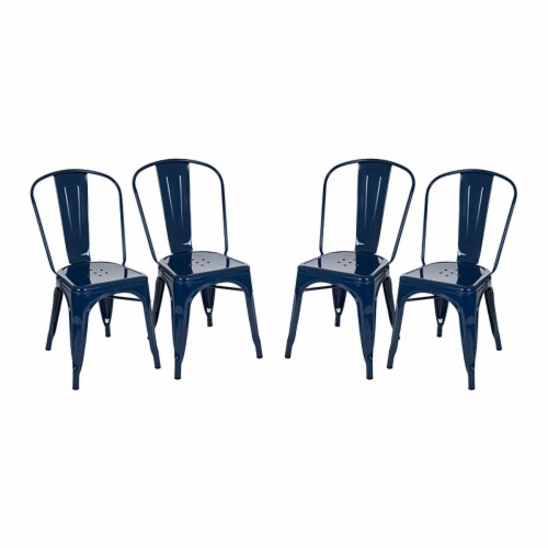 Glitzhome Rustic Metal Side Chair - Navy Blue Perspective: front