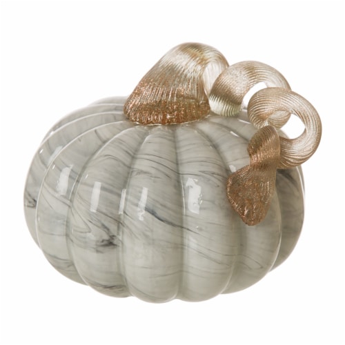 Glitzhome 5.25 Inch Diameter Gray Marble Small Short Glass Pumpkin Perspective: front