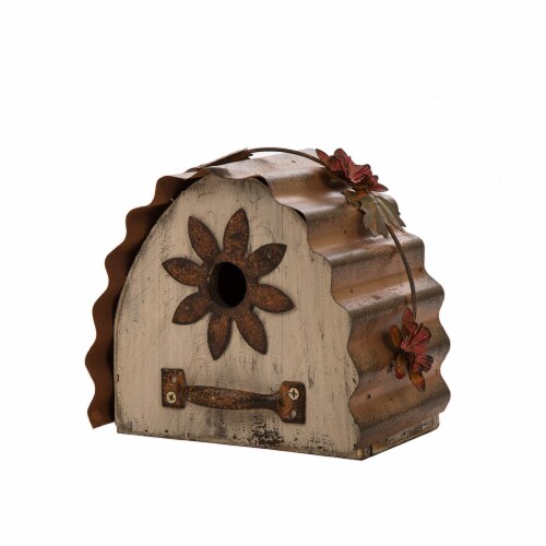 Glitzhome 7.09 L Semicircle Wooden Garden Bird House, Distressed Textured Perspective: front