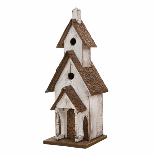 Glitzhome Extra-Large Rustic Wooden Outdoor Garden Birdhouse - White/Brown Perspective: front