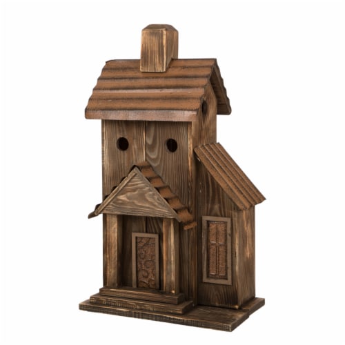 Glitzhome Extra-Large Rustic Natural Wood & Metal Birdhouse Perspective: front