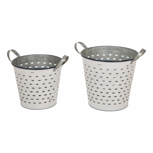 Glitzhome Farmhouse Enamel Metal Slotted Decorative Basket Planters - White Perspective: front