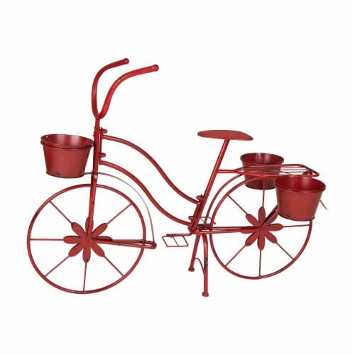 Glitzhome Metal Red Bicycle Shape Planter Perspective: front