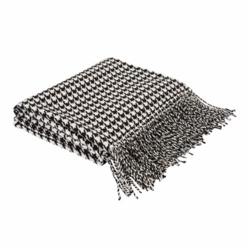 Glitzhome Acrylic Houndstooth Woven Tassel Throw - Black/White Perspective: front