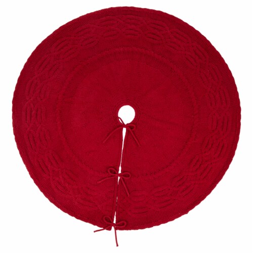 Glitzhome Knitted Polyester Farmhouses Christmas Tree Skirt - Red Perspective: front