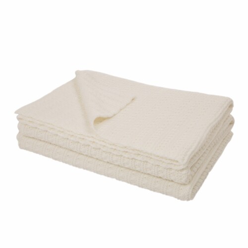 Glitzhome Classic Knitted Acrylic White Throw Blanket Perspective: front