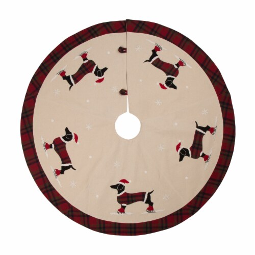 Glitzhome 48 Inch Diameter Fabric Christmas Tree Skirt - Dachshund Perspective: front