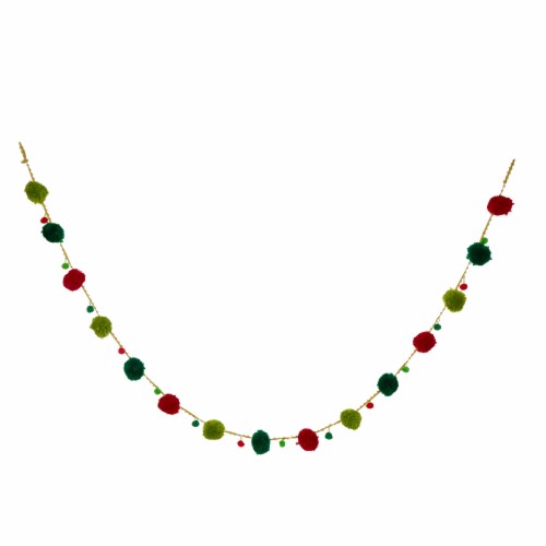 Glitzhome 8 Feet Multi Color Pompom Garland Perspective: front