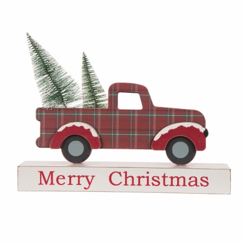 Glitzhome 12.75 Inch Length Wooden/Metal Red Truck Table Decor, Set of ...