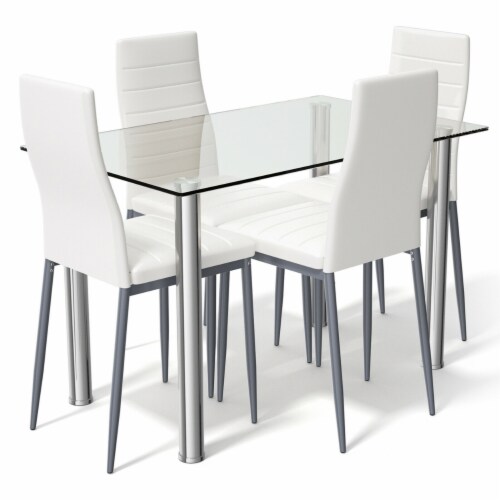 5 Piece Table Chair Dining Set Glass Metal Kitchen Furniture Perspective: front