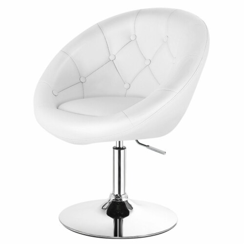 Gymax PU Leather Adjustable Modern Chair Swivel Round Tufted Back White Perspective: front