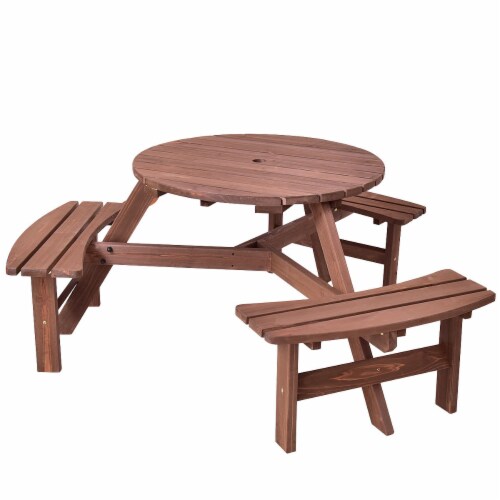 Costway Patio 6 Person Outdoor Wood Picnic Table Beer Bench Set Pub Dining Seat Garden Perspective: front