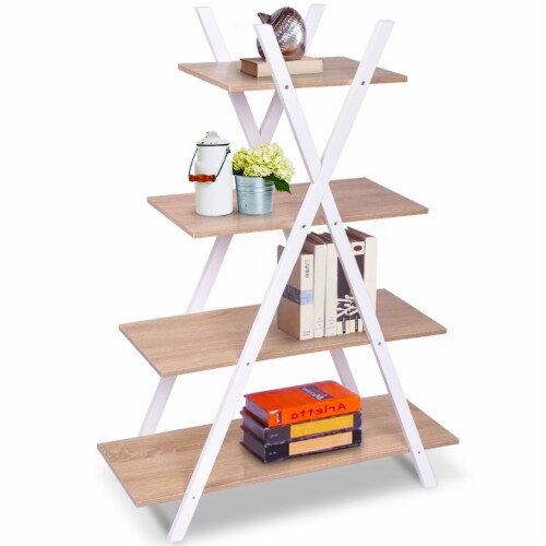 Costway 4 Tier Bookshelf Storage Display Shelves Bookcase Ladder X