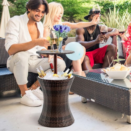 Grey rattan ice bucket table online