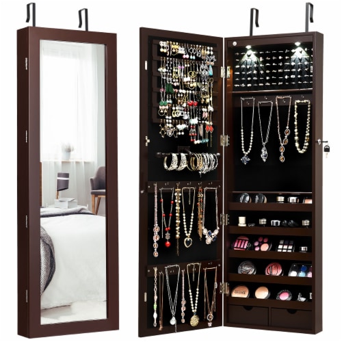 Wall mounted on sale mirror jewelry cabinet