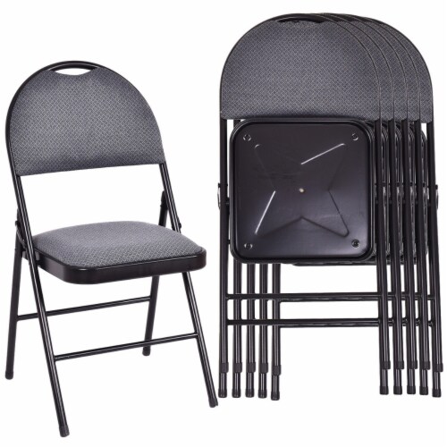 Set of 6 Folding Chairs Fabric Upholstered Padded Seat Metal Frame Home